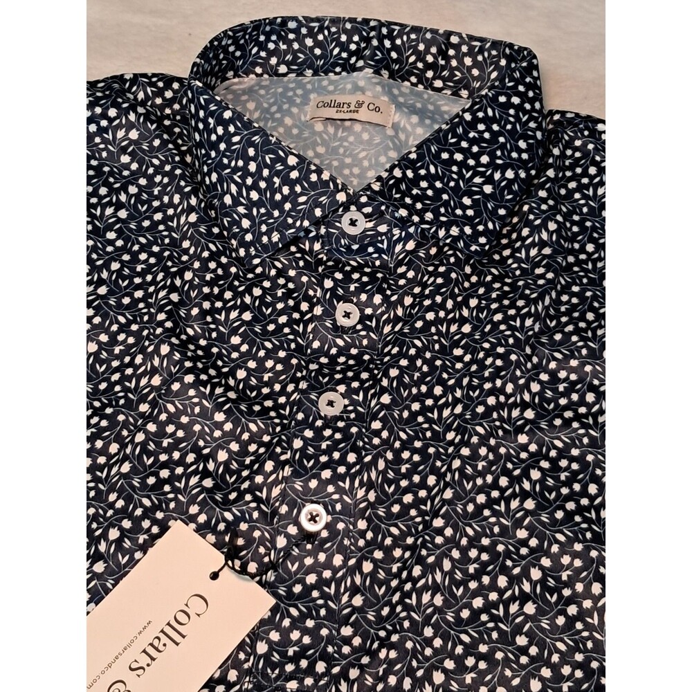 Collars & Co Polo Shirt Blue & White Floral Golf Dress Collar Mens Size 2XL NWT